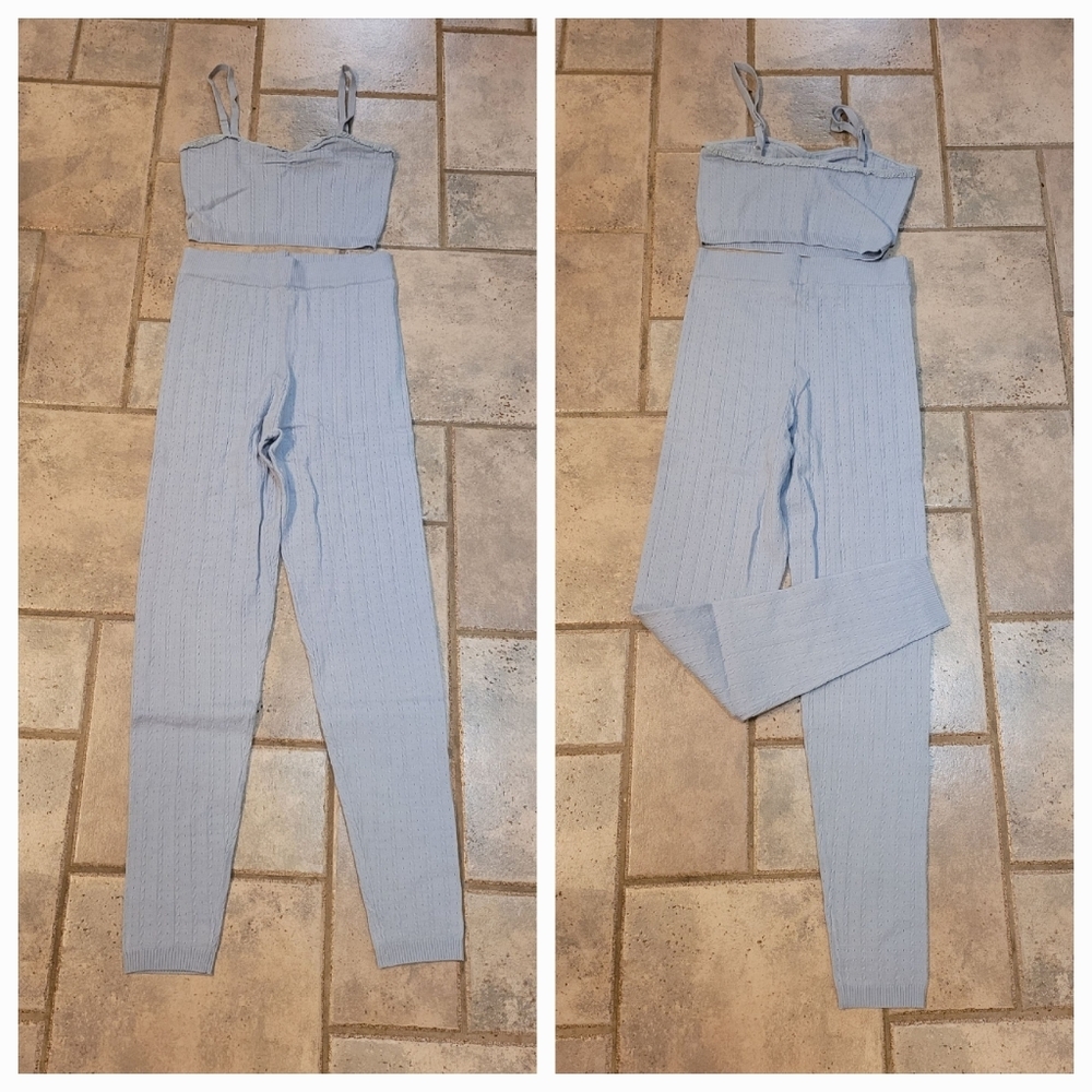 NWT Free People Intimately Morning Light Set Baby Blue Ribbed Knit M - Picture 5 of 14